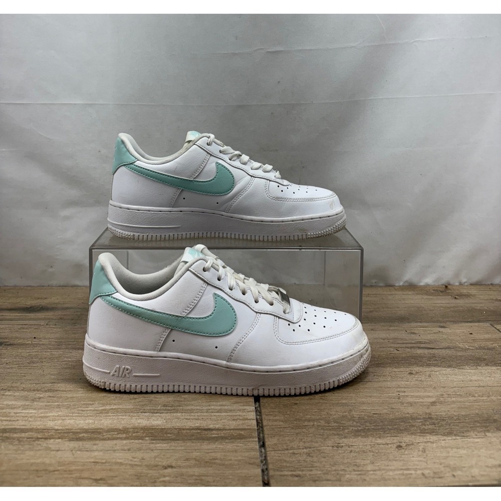 Nike‎ Air Force 1 Low White Teal Leather Sneakers Women's Shoes